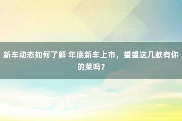 新车动态如何了解 年底新车上市，望望这几款有你的菜吗？