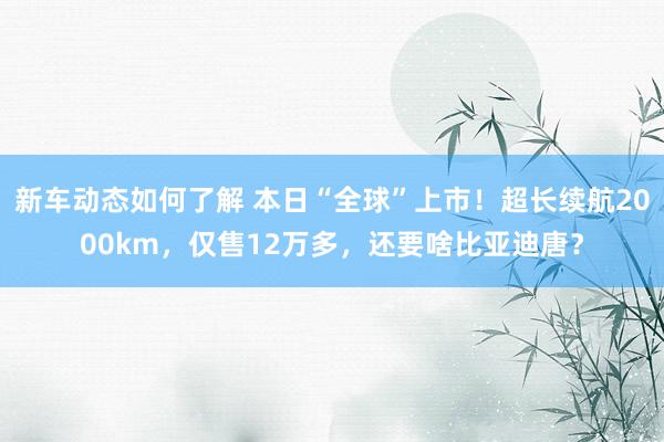 新车动态如何了解 本日“全球”上市！超长续航2000km，仅售12万多，还要啥比亚迪唐？