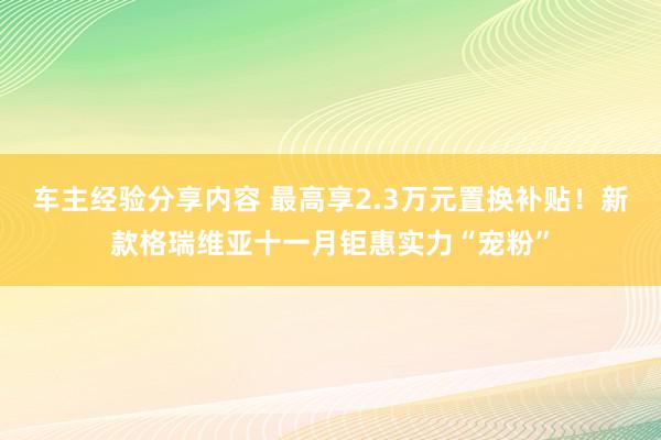 车主经验分享内容 最高享2.3万元置换补贴！新款格瑞维亚十一月钜惠实力“宠粉”