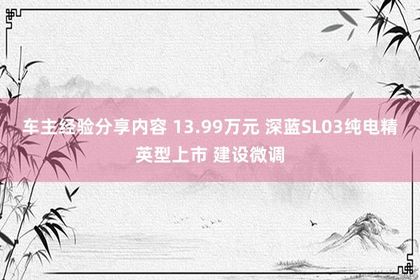 车主经验分享内容 13.99万元 深蓝SL03纯电精英型上市 建设微调