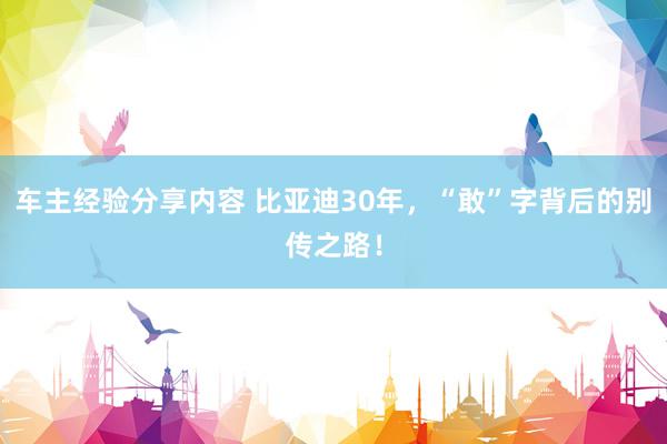 车主经验分享内容 比亚迪30年，“敢”字背后的别传之路！