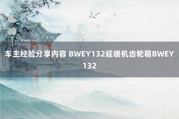 车主经验分享内容 BWEY132延缓机齿轮箱BWEY132