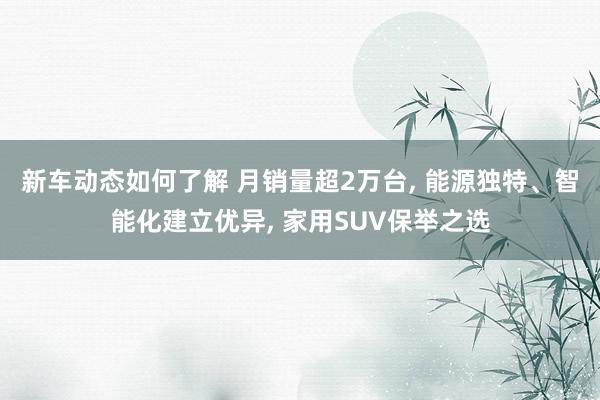 新车动态如何了解 月销量超2万台, 能源独特、智能化建立优异, 家用SUV保举之选