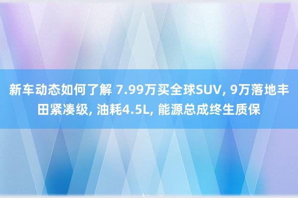 新车动态如何了解 7.99万买全球SUV, 9万落地丰田紧凑级, 油耗4.5L, 能源总成终生质保