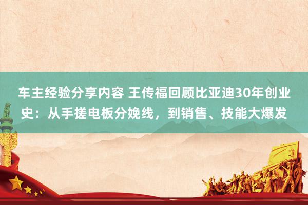 车主经验分享内容 王传福回顾比亚迪30年创业史：从手搓电板分娩线，到销售、技能大爆发