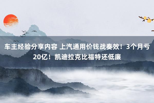 车主经验分享内容 上汽通用价钱战奏效！3个月亏20亿！凯迪拉克比福特还低廉