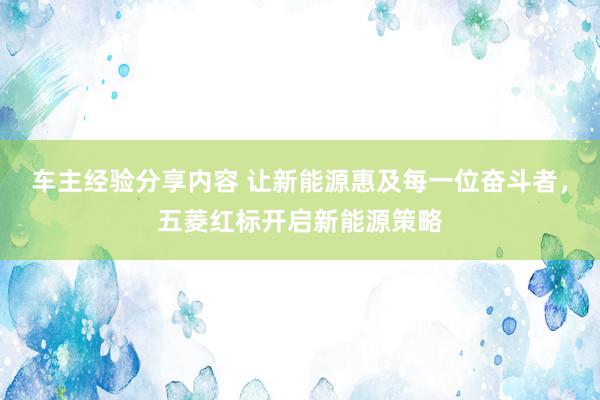 车主经验分享内容 让新能源惠及每一位奋斗者，五菱红标开启新能源策略