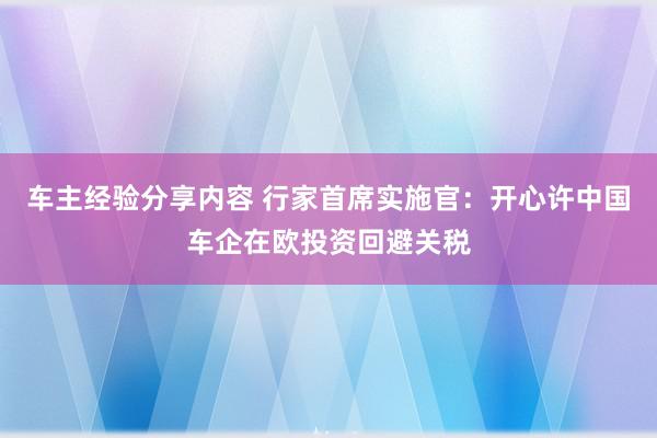 车主经验分享内容 行家首席实施官：开心许中国车企在欧投资回避关税