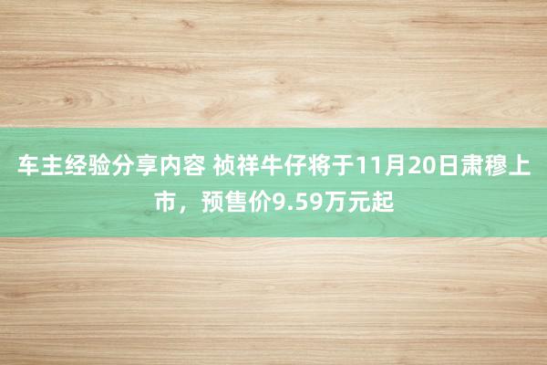 车主经验分享内容 祯祥牛仔将于11月20日肃穆上市，预售价9.59万元起